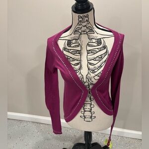 American Retro Fuchsia Iridescent Embroidery Cardigan, NWT